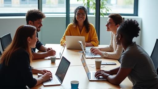 Diverse professionals in discussion at conference table